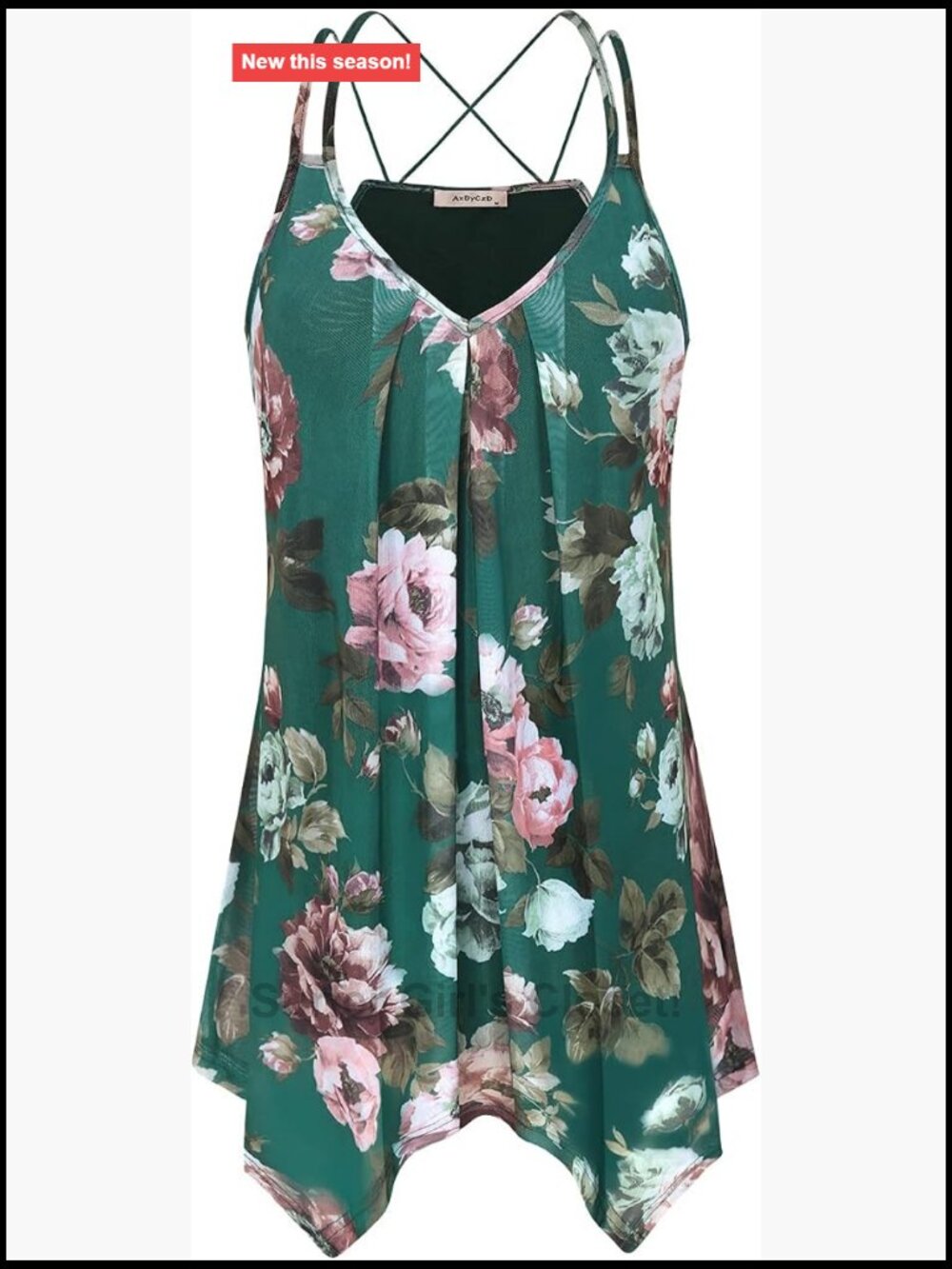 Women's Spaghetti Strap Tank Top Floral Asymmetric Hem V-Neck